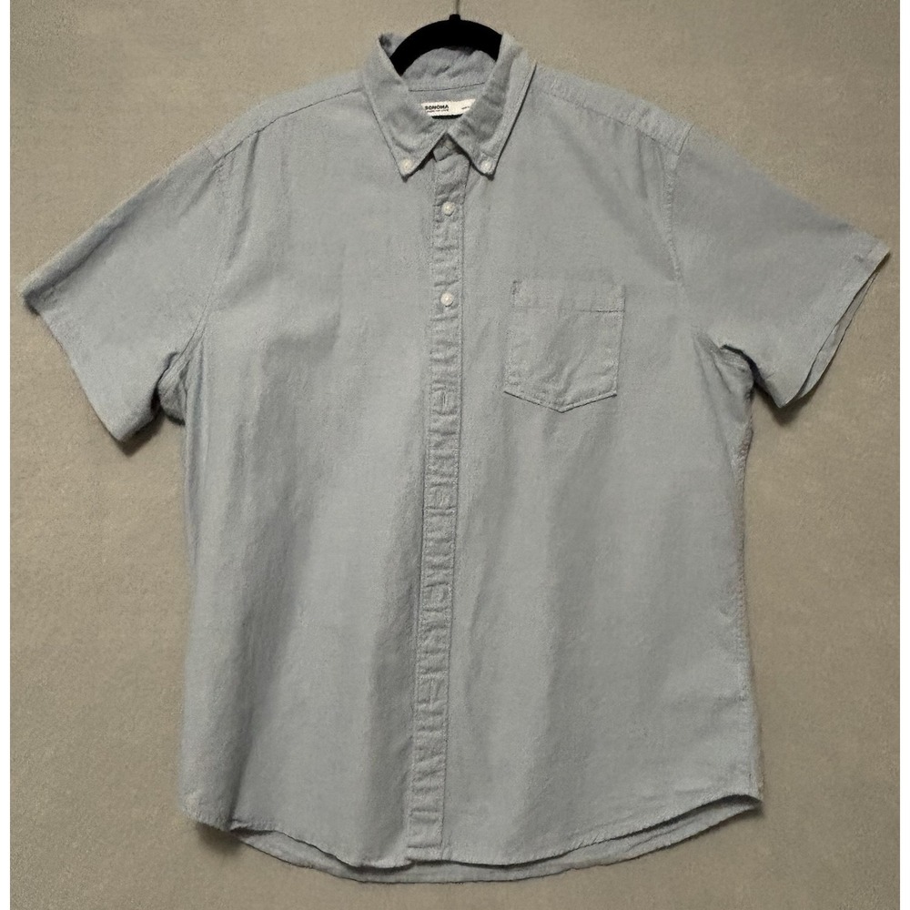 Sonoma Mens Oxford Shirt Large Light Blue Short Sleeve Button Down Casual